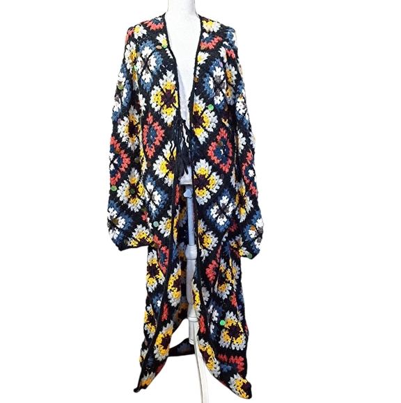 🔥NWOT! UNICORN! RARE! Granny Squares Party Cardi Duster Full Length Cardigan! - Picture 7 of 16